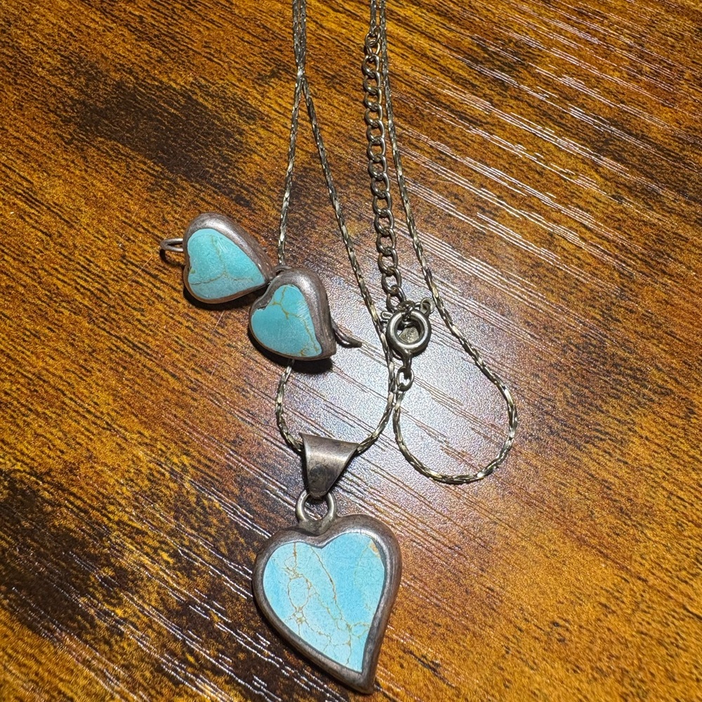 Turquoise Heart Pendant and Earrings Set